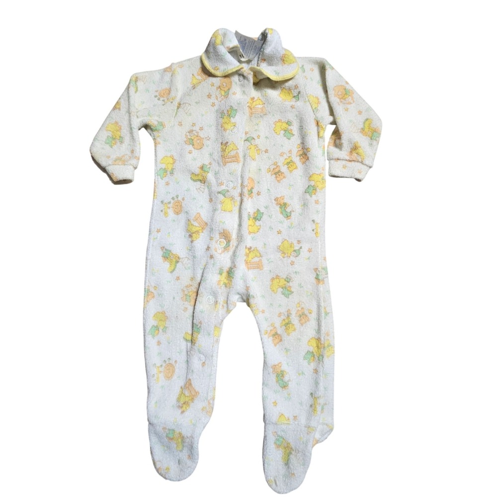 Vintage Carter's Baby Bear Star Print Footed Sleeper M Fleece Pajamas USA Retro